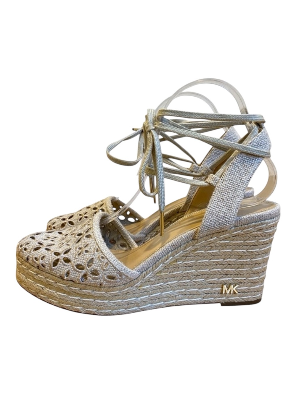 Michael Kors wedges lace up sandals natural rope finish sling back natural size8